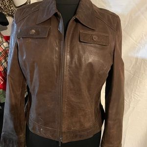 Brown short leather jacket